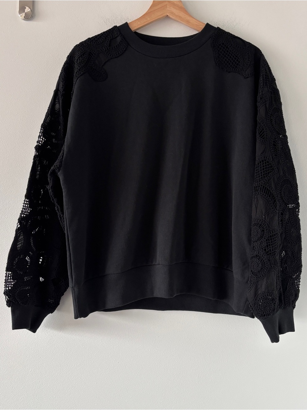 Cinq A Sept Lace Sleeve Cotton Sweatshirt